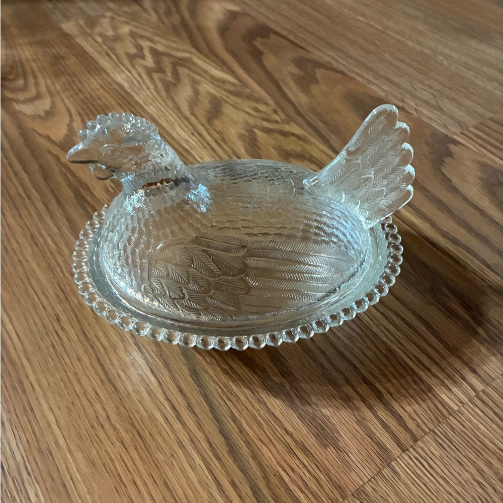 Hen on a nest!!! Clear Glass Hen Dish